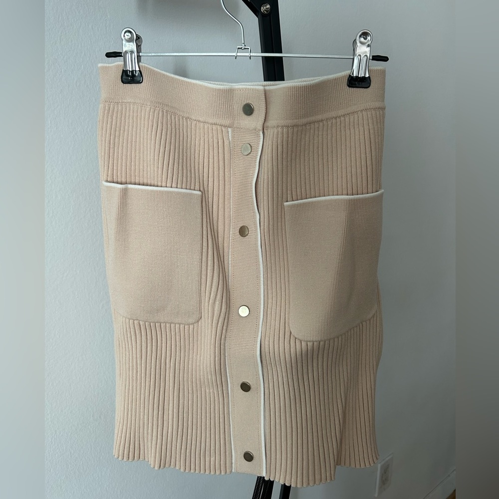 Maje Cream Button-Front Ribbed Mini Skirt - Picture 2 of 6
